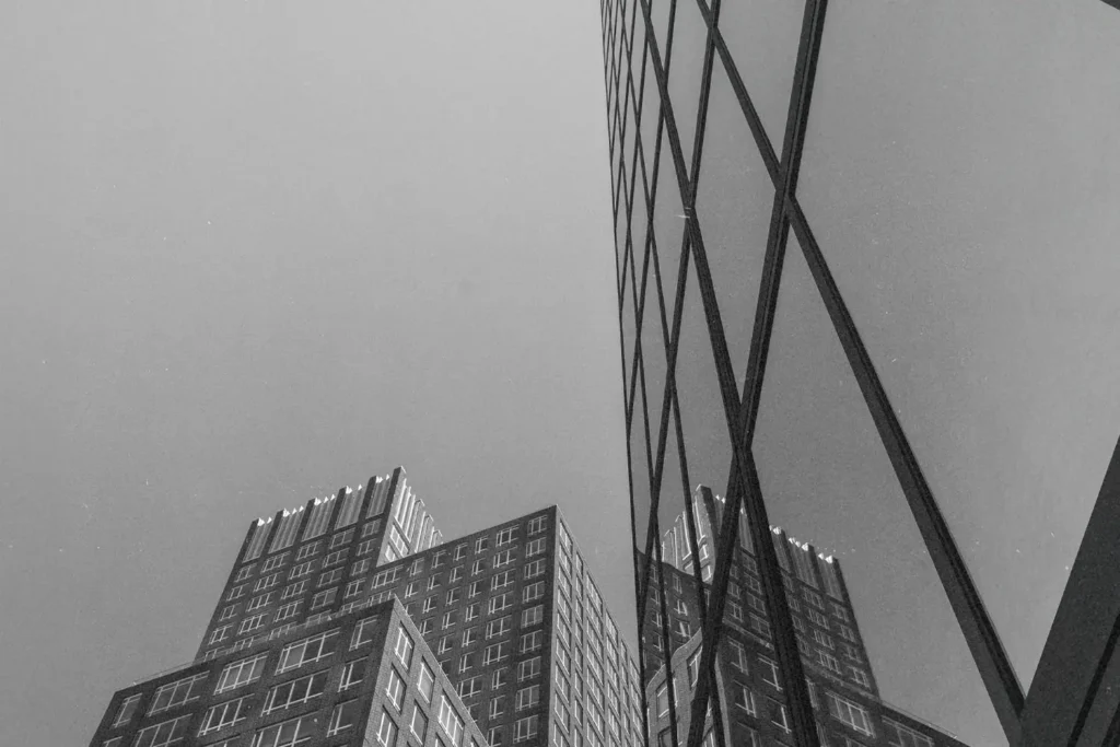 looking up at a tall building