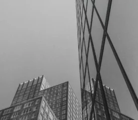 looking up at a tall building