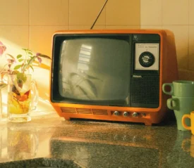 Satellite TV sitting on a counter