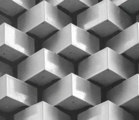 black and white photo of blocks stacked