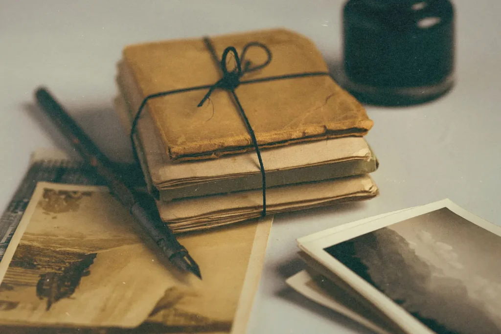 stack of envelopes tied with a string