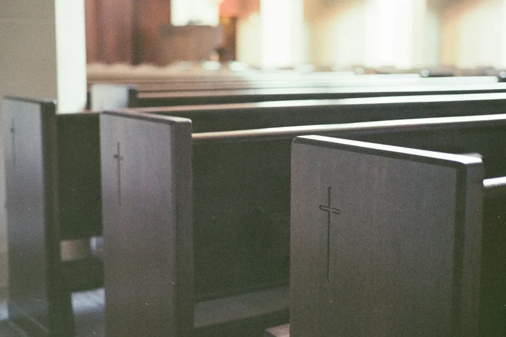 Wooden church pews