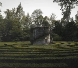 Stone tower in the middle of a maze