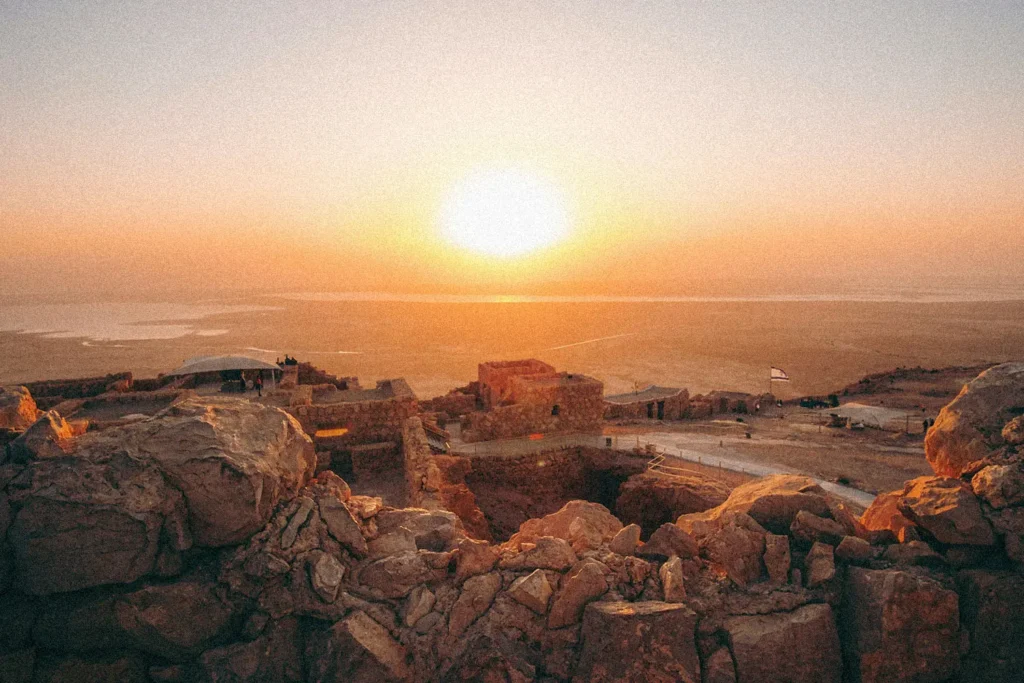 Aerial view of sunset over Israel