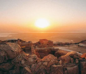Aerial view of sunset over Israel