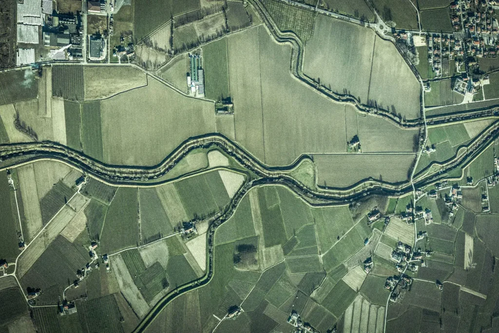 Aerial view of open land