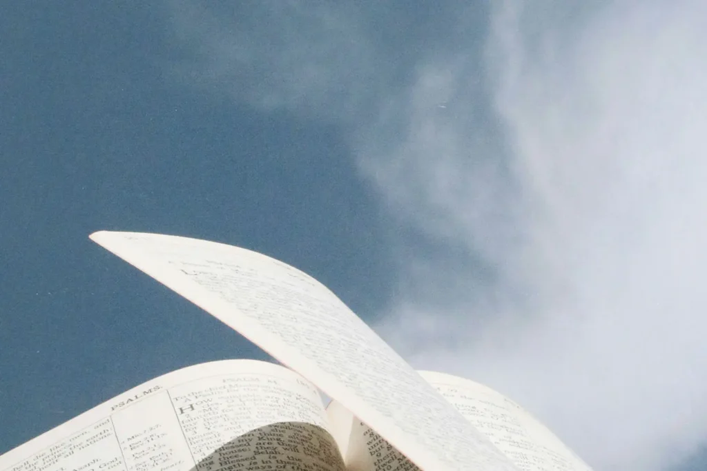 bible open with sky background
