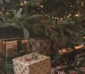 wrapped presents under a christmas tree
