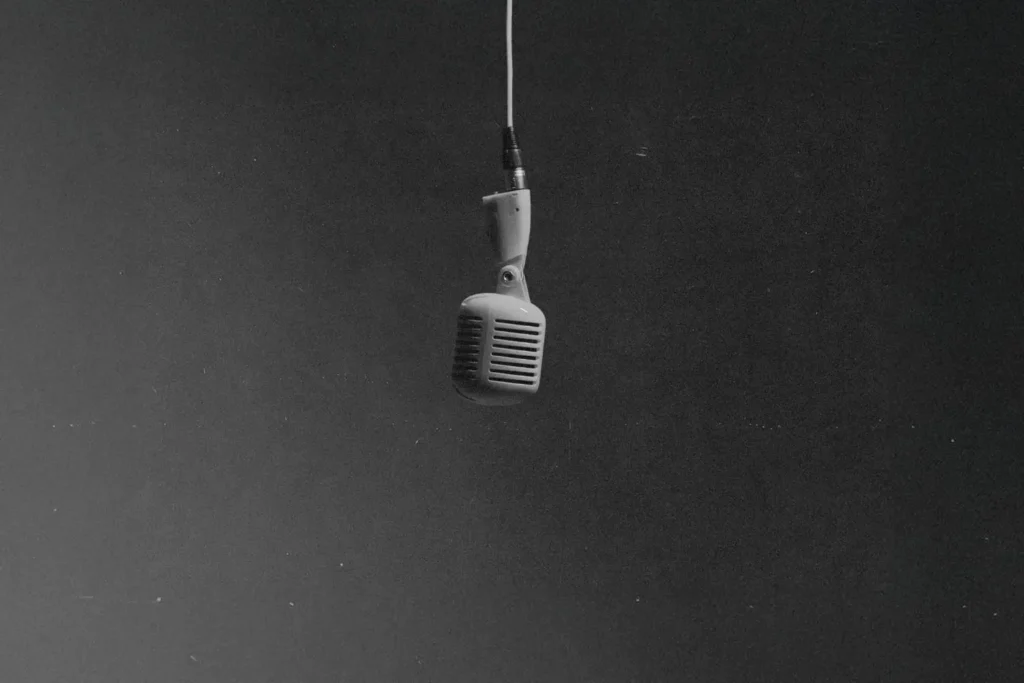 Single microphone hanging from cord