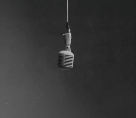 Single microphone hanging from cord