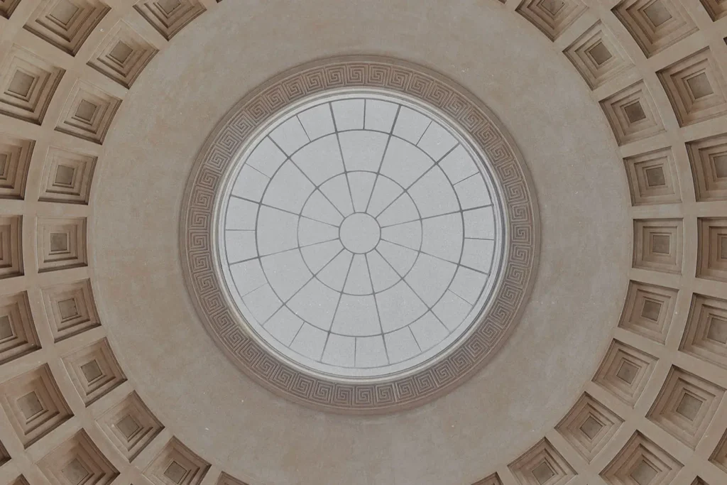 Inside of a patterned dome building