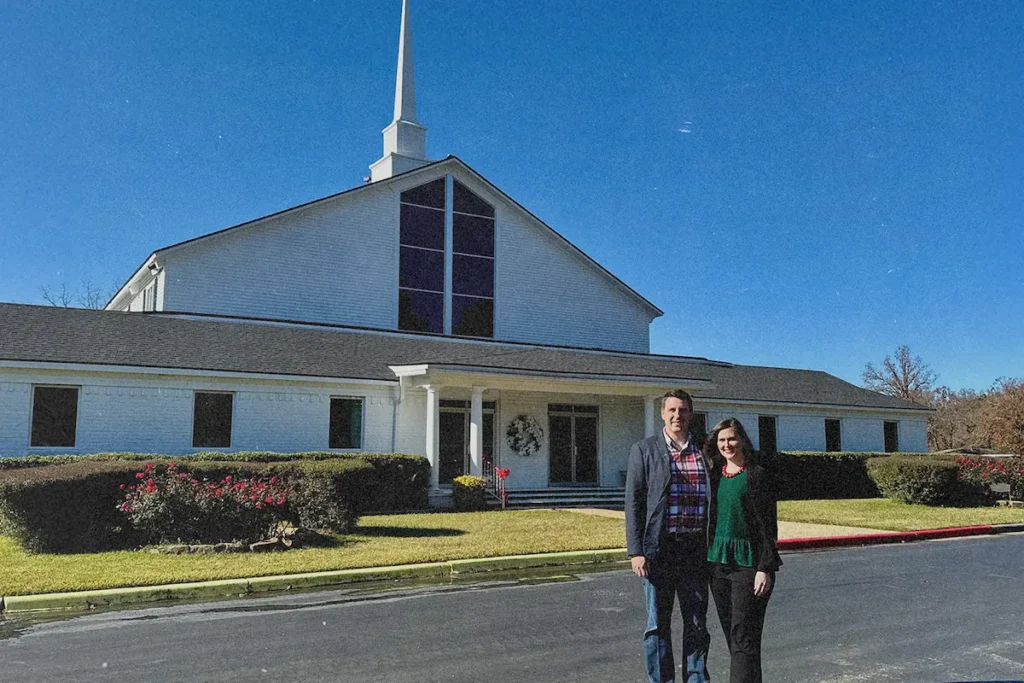 Jonathan and Rebecca Davis standing in front of Life Tabernacle of Shreveport in Shreveport, Louisiana.