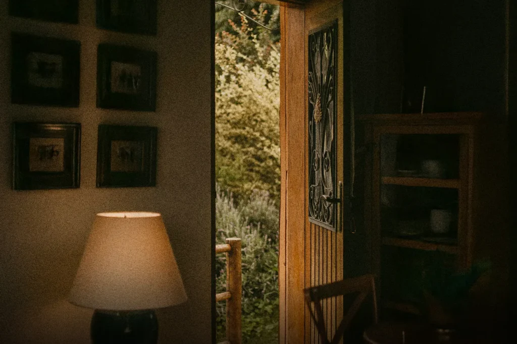 A quiet room with an open door leading outside, symbolizing faith and trust that God is in control even when the future is unseen and life feels uncertain.